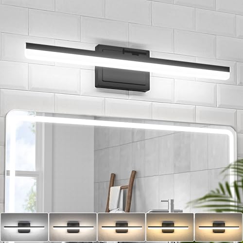 VOLISUN Modern Bathroom Vanity Light 24 inch, 24W Dimmable 5CCT Led Bathroom Light Fixture Over Mirror, Black Bar Vanity Light for Bathrooms Mirror Cabinets Bedroom-ETL Certificated - color: Black, size: 24 inch
