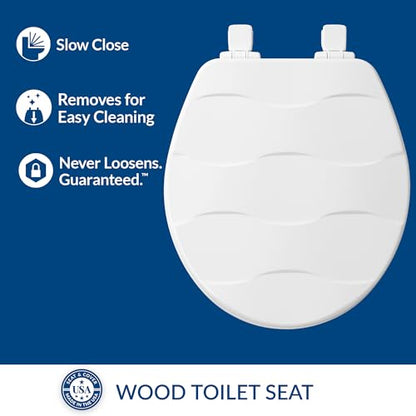 Mayfair Sculptured Basketweave Slow Close Toilet Seat, Easy Clean Hinges with Durable Wood Seat, Made in USA, Round, White - size: Round, style: Basket Weave