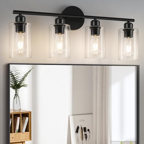 4-Light Bathroom Light Fixtures, Matte Black Vanity Lights for Bathroom - color: Matte Black, size: 4 Light - 1 pack
