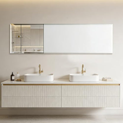 Ruomeng Frameless Full Length Mirror for Wall, 55x16 Inch Bathroom Vanity Mirror Farmhouse, Large Rectangle Mirror with Beveled Edge, Tempered Glass, Hangs Horizontally or Vertically - size: 55"L x 16"W