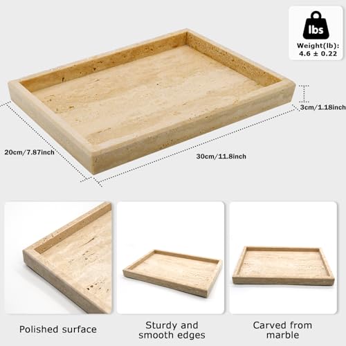 Travertine Tray,Bathroom Vanity Tray | Non-Ceramic/Non-Resin,marble perfume decorative tray 12 x 8 inch (Travertine) - color: Travertine