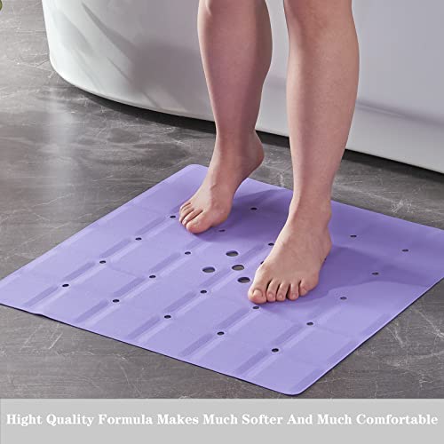 Webos Shower Mat for Textured Surface：Silicone Non Slip Shower Mat Without Suction Cups Foldable - Square Bath Mat for Reglazed Tub Textured Shower Floor (Purple, 21x21) - color: Purple