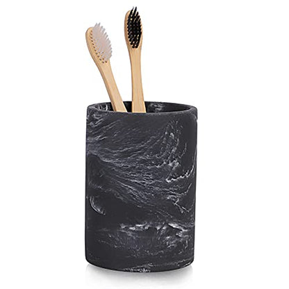 Toothbrush Holder for Bathroom Marble Look, Electric Toothbrush and Toothpaste Holder, Organizer Makeup Brush and Razor, Black Marble Look Toothbrush Cup - color: 3. Round Black Marble