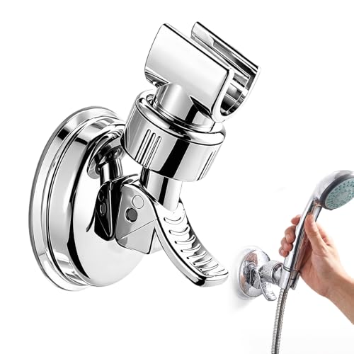 No Drill Shower Head Bracket, Adjustable Shower Head Holders Detachable | Removable Suction Cup Shower Head Bracket, Silver Bracket with Chrome Polished for Bathroom - color: Silver