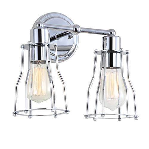 JONATHAN Y Evelyn 2-Light Metal Vanity Light 12.5", Chrome | Industrial Farmhouse Reversible Wall Sconce, Cage Shade, For Hallway, Bathroom Sconce for Mirror, LED Bulb Included - color: Chrome, size: 2 Bulb
