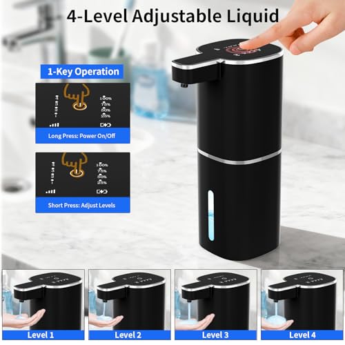 Automatic Liquid Soap Dispenser, Touchless 4 Levels (Black, Liquid) | 14.2 oz Capacity, 4 Adjustable Levels, Liquid Hand Soap Dispenser, Kitchen and Bathroom Accessory - color: Black, size: Liquid