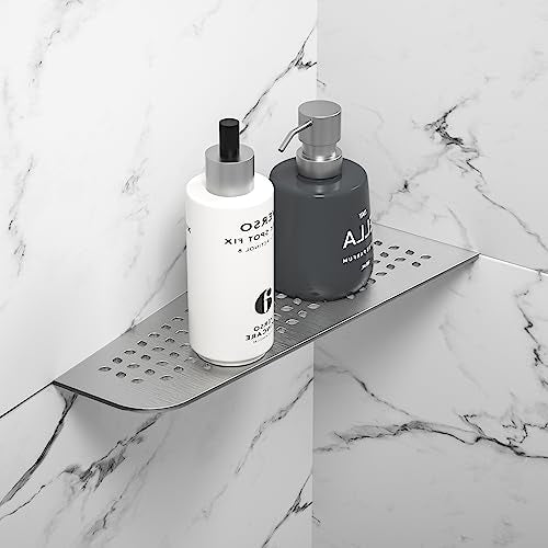 Corner Shower Shelf 12", 304 Stainless Steel Quadrilateral Shelf | Heavy Duty Recessed Bathroom Shelf, Brushed - color: Brushed