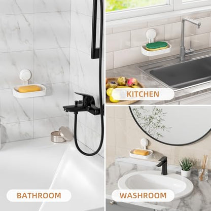 Soap Holder, Soap Dish for Shower, Suction Cup Bar Soap Holder | Soap Bar Holder for Shower, Wall Mounted Self Draining, NO Drill Sponge Holder for Bathroom, Bathtub Kitchen Sink, White - style: 1 tier