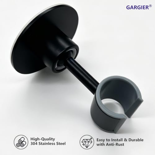 Shower Head Holder 360° Adjustable Handheld Bathroom Shower Head Bracket | All Metal, 360 Swivel Adjustable, No Drill Adhesive Wall Mount for Bathroom RV Standard Shower Hose, Black - color: Black