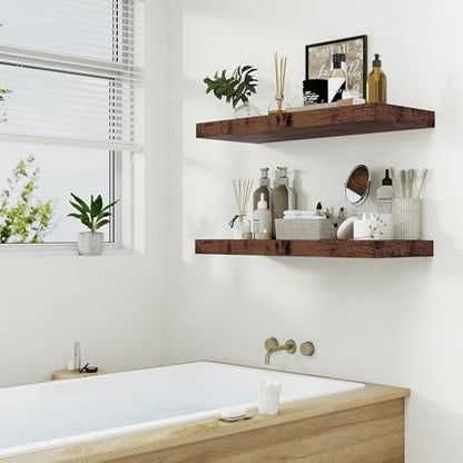 Heimlove 12" Deep Rustic Brown Floating Shelves,Over Toilet Long Wall Mounted Modern Farmhouse 36 inches,Wall Shelves with Invisible Brackets for Bedroom, Bathroom, Living Room, Kitchen, Set of 1 - color: Rustic Brown, size: 35.4"W x 11.6"D x 2"H, 1 Pack