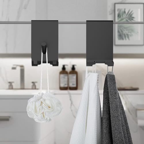Linkidea 2 Pack Over Shower Door Towel Hook, Double Side Bathroom Towel Hooks with Non-Slip Sponge Pad, Bath Hook for Frameless Glass Doors, Black - color: Black