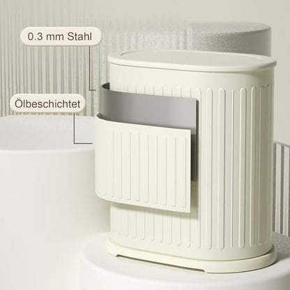 1.6 Gallon Trash Can with Lid, Small Bathroom Trash Can Wastebasket, Slim Garbage Can with Inner Bucket, Press Top Lid Garbage Container Bin for Kitchen, Home, Office, Bedroom, Living Room - color: Cream White