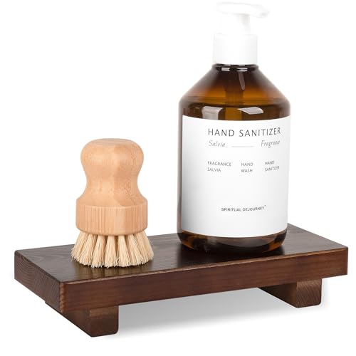 Bathroom Counter Organizer Wood Pedestal Stand Farmhouse Decorative Tray Soap Holder for Kitchen Decor, Small, Walnut - color: Walnut, size: 8.7" x 3.6" x 1.6"