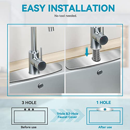 MAAYAYA 10" Kitchen Sink Deck Plate, Faucet Hole Cover, 8" Widespread,Black | MAYYAYA Brushed black 304 stainless deck plate escutcheon; foam gasket; secures with faucet's own hardware, no extra nuts - color: Matte Black