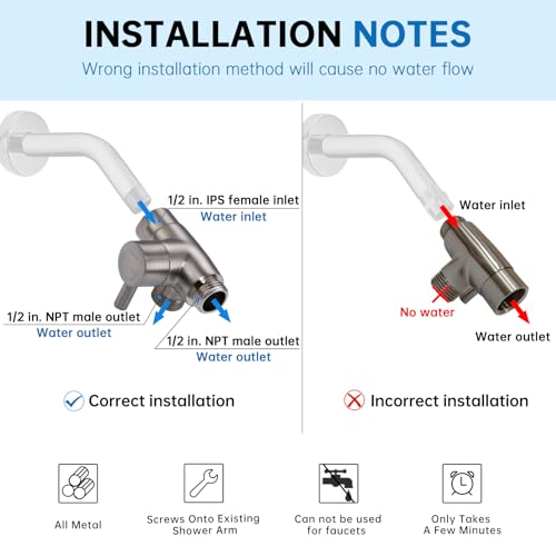 G-Promise Solid Metal 3-Way Shower Diverter Valve (Brushed Nickel) | Smooth Knob Switch, Spray Separately or Both, Anti-Leak, Easy to Install, Standard Connections, Universal Replacement Part - color: Brushed Nickel