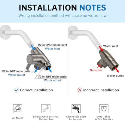 G-Promise Solid Metal 3-Way Shower Diverter Valve (Brushed Nickel) | Smooth Knob Switch, Spray Separately or Both, Anti-Leak, Easy to Install, Standard Connections, Universal Replacement Part - color: Brushed Nickel