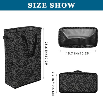 Gray Leopard Cheetah Laundry Hamper Dirty Clothes Laundry Basket Bin for Bedroom Bathroom with Handles Slim Tall Collapsible Waterproof Freestanding 48L - color: Gray Leopard Cheetah