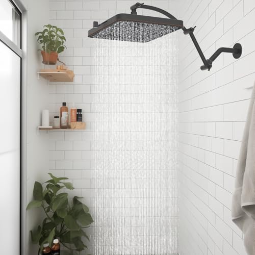 Hibbent Rain Shower Head, 13'' High Pressure Rainfall 5 Spray Mode Showerhead with 16" Shower Head Extension Arm, Brass Adjustable Shower Arm Extender, Waterfall fixed Showerheads, Oil Rubbed Bronze - color: Oil Rubbed Bronze, style: Square 13'' with Arm