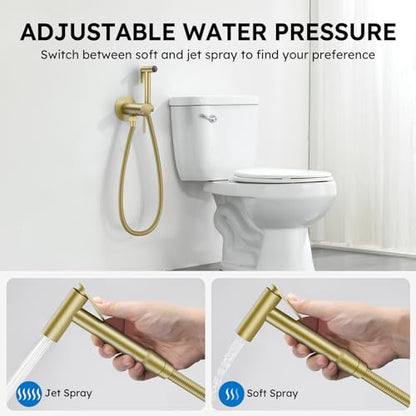 Arofa Built-in Hot and Cold Bidet Sprayer, Warm Water Bidet, Brushed Gold | Wall-Mounted Design, Dual Control Modes, Leak-Free Bidet Hose, Feminine/Baby/Pet Wash, Cloth Clean & Rinse, Stainless Steel - color: Gold, size: Built-in Hot & Cold Water Modes-Ro