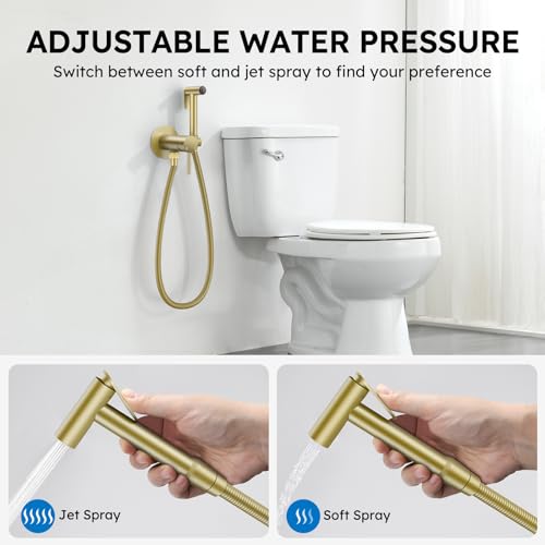 Arofa Built-in Hot and Cold Bidet Sprayer, Warm Water Bidet, Brushed Gold | Wall-Mounted Design, Dual Control Modes, Leak-Free Bidet Hose, Feminine/Baby/Pet Wash, Cloth Clean & Rinse, Stainless Steel - color: Gold, size: Built-in Hot & Cold Water Modes-Ro