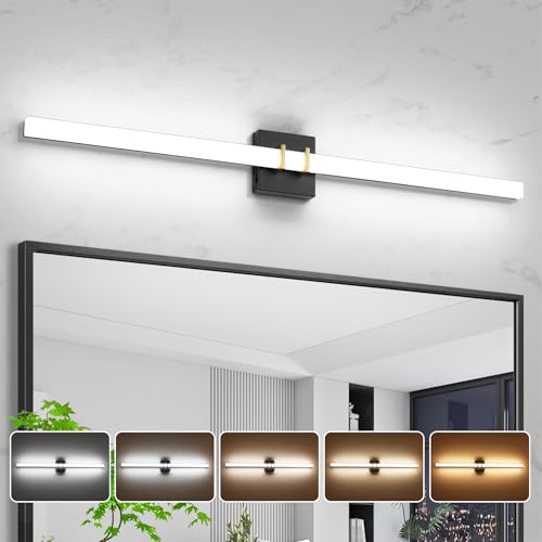 Modern Black and Brass Vanity Light Bar 40 Inch, 30W 5CCT Dimmable Bathroom Light Fixtures LED Wall Lighting Fixture - color: Black+Brass, size: 40 inch