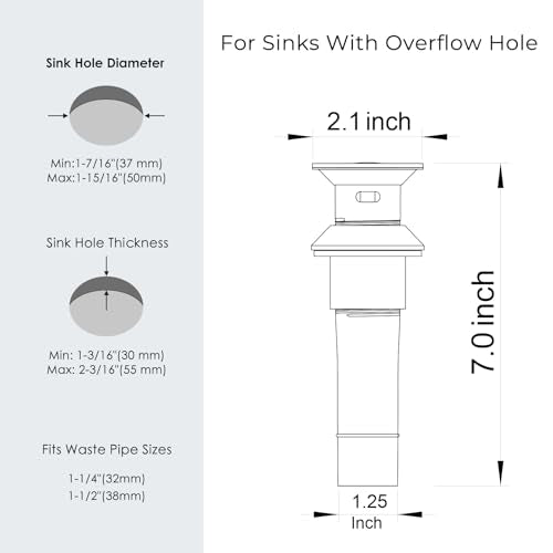 Bathroom Sink Drain with Overflow, All Metal Pop Up Bathroom Sink Drain Stopper with Removable Hair Catcher, Chrome 304 Stainless Steel Sink Drain Strainer, Fits 1-1/2" to 1-3/4" Vanity Sinks - color: Chrome, style: Small Popup Cap