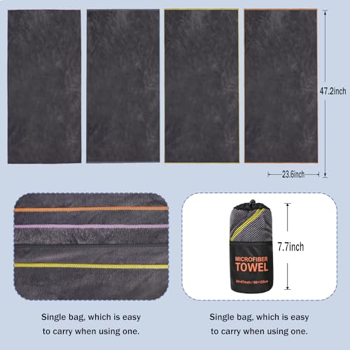 Dofilachy 4 Pack Camping Towel - Camping Towels Quick Dry Towel Microfiber Travel Sports Towel for Camp Bath Beach Swim, Large 24” x 48” - color: Black-4
