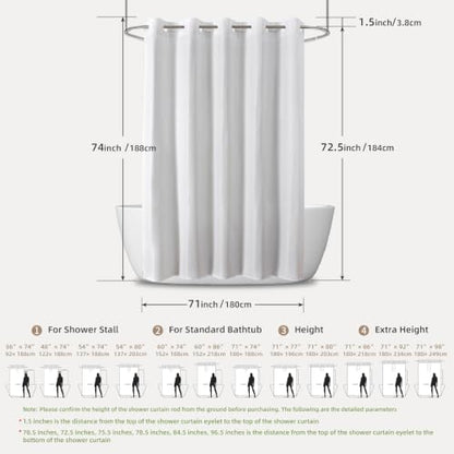 eachope No Hook Shower Curtain, Waterproof Slub Fabric, White 71x74 in | no separate liner, split grommets, waterproof backing, weighted hem, 160GSM slub fabric, machine washable, renter friendly - color: White, size: 71"W x 74"L (Pack of 1)