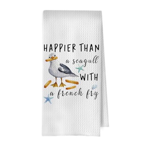 Funny Seagull Kitchen Towel - Coastal Seagull Decorative Waffle Dish Towels, Beach Lover Gifts Hand Towels, Gifts for Bird Lovers Tea Towel, 16x24 Inch - color: Funny Seagull