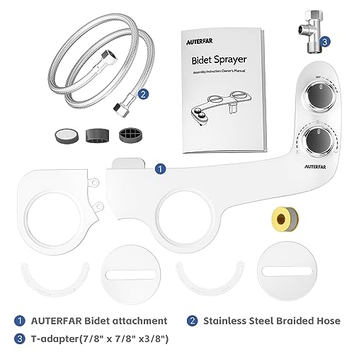 Bidet Attachment for Toilet, Dual Nozzle with Self-Cleaning Bidet Toilet Seat, Non-Electric Ultra-Thin Bidets for Existing Toilets, Rear/Feminine Wash with Adjustable Water Pressure, CSL0401