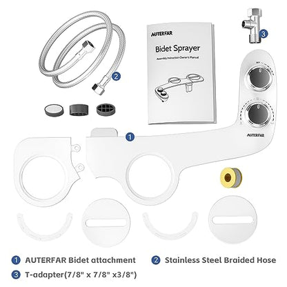 Bidet Attachment for Toilet, Dual Nozzle with Self-Cleaning Bidet Toilet Seat, Non-Electric Ultra-Thin Bidets for Existing Toilets, Rear/Feminine Wash with Adjustable Water Pressure, CSL0401