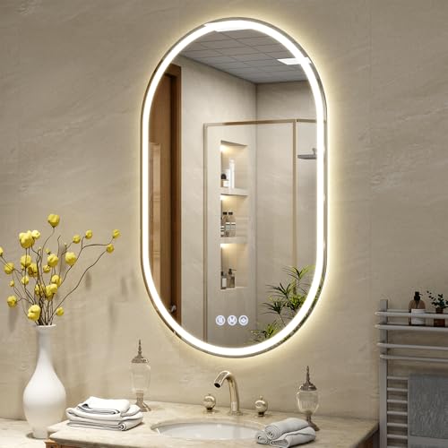 BEAUTYPEAK 40x24 LED Oval Bathroom Mirror with Lights, Backlit + Front Lit | Anti-Fog, Dimmable, Lighted Bathroom Vanity Mirror for Wall, 3 Colors, Memory Function, Tempered Glass, Shatter-Proof - color: White-oval, size: 40"L x 24"W