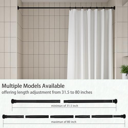 Black shower curtain rod, adjustable spring tension stainless steel telescopic rod, 31.5 to 80 inches, 1-inch diameter, easy to install,No Drill，No Rust (31.5-42.5 inch) - size: 31.5-42.5 inch
