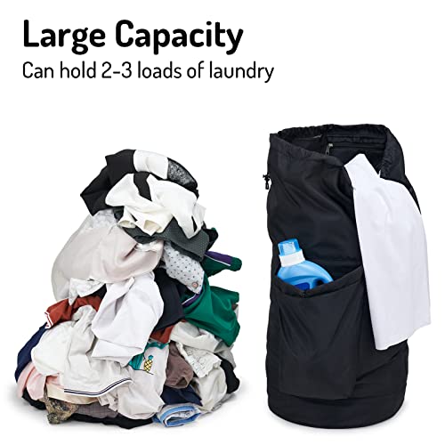 Seiritex Laundry Backpack Bag, Dirty Clothes Travel Laundry Bag with Shoulder Straps for College Dorm (Black) - color: Black