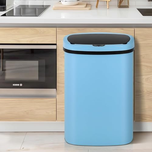Dkeli 13 Gallon Trash Can Automatic Kitchen Trash Can 50 Liter Touch Free Garbage Can with Lid Brushed Waste Bin for Home Office Bedroom Bathroom, Blue - color: Blue, size: 15 x 10 x 24 inches
