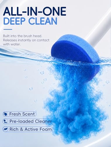 Disposable Toilet Brush System, Toilet Bowl Cleaning Wand with Lift-to-Open Refill Case, Blue Refill Heads and Freestanding Holder, 1 Wand and Holder Set with 35 Blue Refills