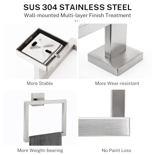 2-Piece Brushed Nickel Square Towel Ring,Modern Hand Towel Holder for Bathroom,Stainless Steel Towel Hangers Wall-Mounted Towel Rack - color: Brushed Nickel, size: 2 Pcs