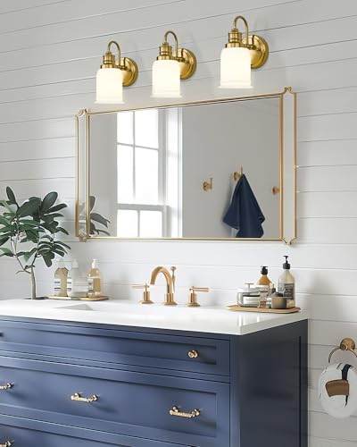 Modern Wall Sconces Set of Two, HWH Brushed Gold Bathroom Vanity Light, Antique Brass Wall Light Fixtures with Frosted White Bell-Shaped Glass, 5HZG106B-2 BG - color: Brushed Gold, size: 1-Light *2