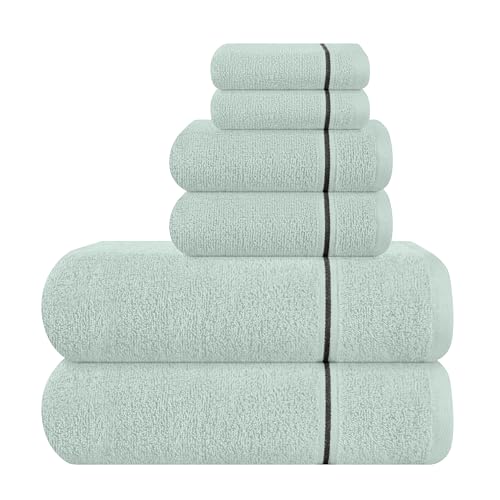 MyOwn Ultra Soft 6 Pack Cotton Towel Set, Contains 2 Bath Towels 28x55 inch, 2 Hand Towels 16x24 inch & 2 Wash Coths 12x12 inch, Ideal Everyday use, Compact & Lightweight - Sea Green - color: Sea Green, size: 6 Piece Set