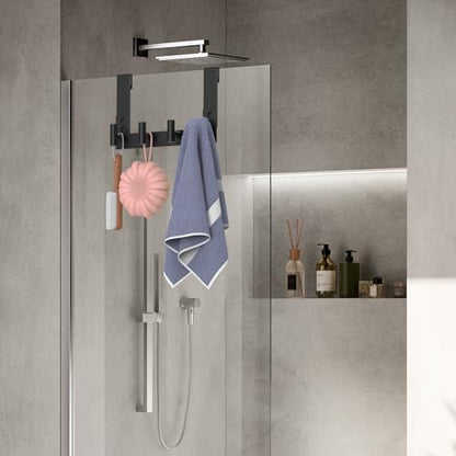 WUIVIUT Over Glass Shower Door Hooks, Heavy-Duty Frameless Bath Hanger for Robes, Towels Hook, Fits 3/8" (10mm) Thick Shower Glass (T Shape, 4 Hook) - size: T Shape, 4 Hook
