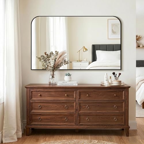 Black Bathroom Vanity Mirror 50x30 Inch | Metal Framed Bathroom Mirror for over Sink, Living Room, Bedroom, Entryway, Mantel, Fireplace Decor, Wall Mounted - size: 30"L x 50"W