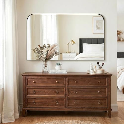 Black Bathroom Vanity Mirror 50x30 Inch | Metal Framed Bathroom Mirror for over Sink, Living Room, Bedroom, Entryway, Mantel, Fireplace Decor, Wall Mounted - size: 30"L x 50"W