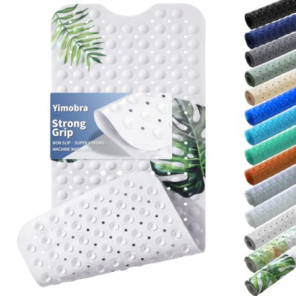Yimobra Non Slip Bathtub Mat 40 x 16 Inch, Extra Long Shower Mat with Drain Holes, Machine Washable Baby Bath Mats, Strong Suction Cups for Bathroom Floor, Monstera - color: Monstera