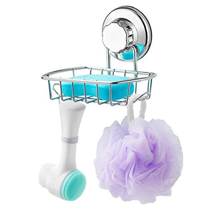SANNO Suction Soap Dish,Soap Holder with Hooks, Soap Dish Saver Tray Bar Soap Sponge Holder for Shower Bathroom, Tub and Kitchen Sink - color: Stainless Steel