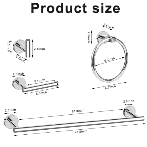 Cilee 10 Piece Chrome Bathroom Accessories Set, 24 inch Towel Bar Set | Polished Chrome Towel Bar Ring + Toilet Paper Holder + Robe Towel Hook, Stainless Steel Bathroon Hardware Set - color: B Chrome, size: 24inch