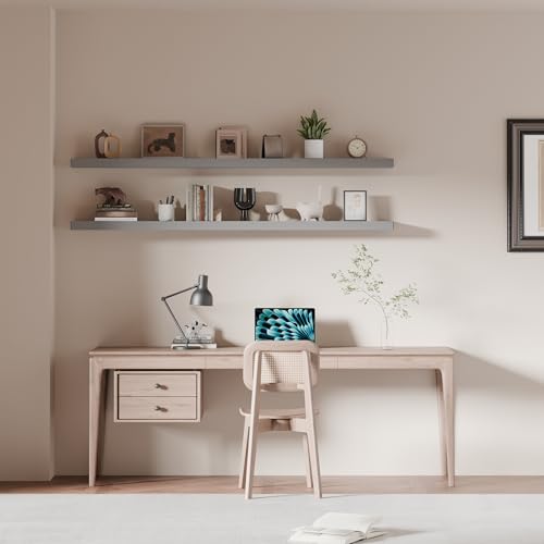 60 inch Long Floating Shelves for Wall,Solid Wood Long Shelves Set of 2,Grey Rustic Wall Mounted Shelves Large Bookshelf (Grey, 60 Inch) - color: Grey, size: 60 Inch set of 2