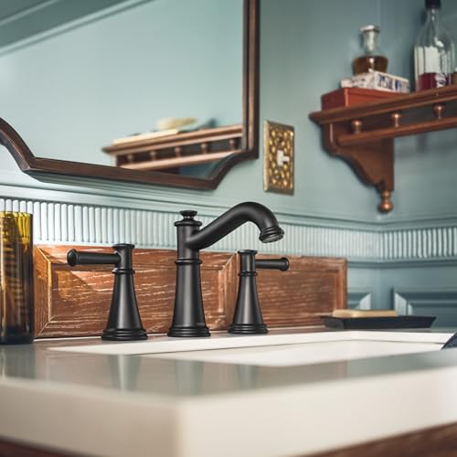 Moen Belfield Matte Black Two-Handle Widespread Bathroom Faucet Trim Kit, Valve Included, TV6405BL - color: Matte Black