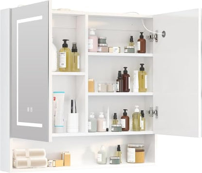 Lighted Medicine Cabinet with 2 Doors,Large Led Medicine Cabinet with Mirror,Anti-Fog, Wall-Mounted Bathroom Mirror with Storage,Brightness Adjustable,31.5" Wx30 H