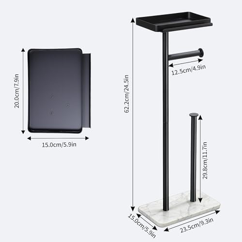 ZUNTO Freestanding Toilet Paper Holder with Top Storage Shelf for Wet Wipe, Phone or Other Small Items, Tissue Roll Dispenser Stand with Marble Base, Bathroom Toilet Roll Holder for Extra 3 Rolls