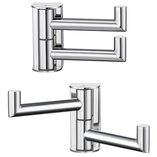 Suyar Swivel Towel Hook with 2 Arms, Bathroom Robe Holder, Polished Chrome | Space-Saving Wall Hook with 2 Folding Arms, Hand Towel Hanger for Bathroom Kitchen RV, SUS304 Stainless Steel, Screw Mount - color: Polished Chrome, size: 2 Pack